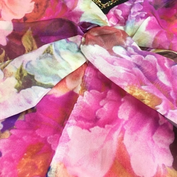 BOHO Dress Sheer Floral Flowers Sleeveless Glitter Metallic V Neck Size Small - Picture 3 of 8